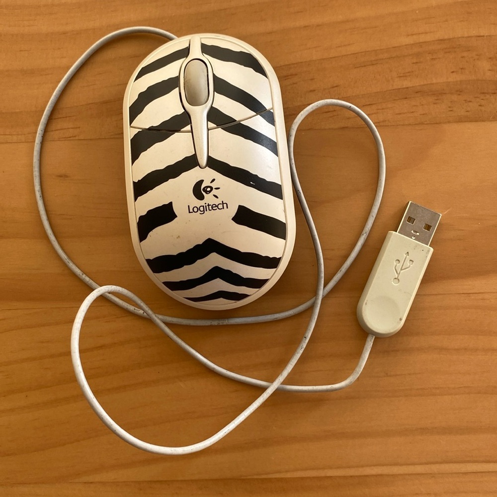 Zebra corded Logitech mouse
